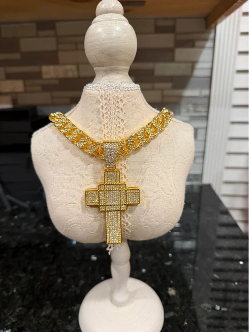 Gold cross Cuban necklace